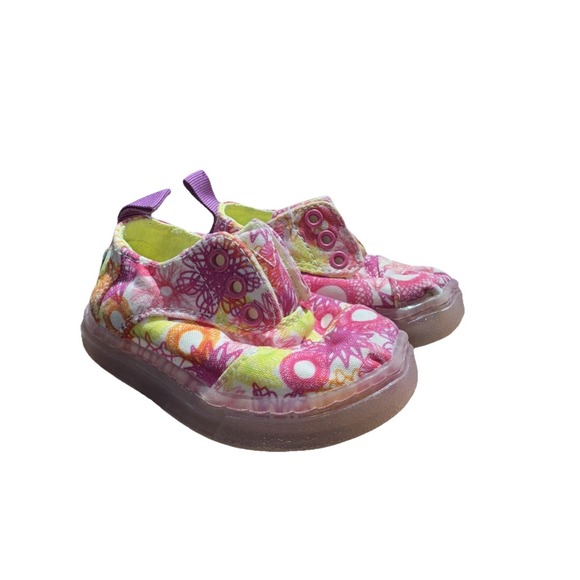 EUC Toms Baby Girl Size 4 Tiny Cordones Cupsole Pink Multicolor Spirograph Print - Picture 1 of 7